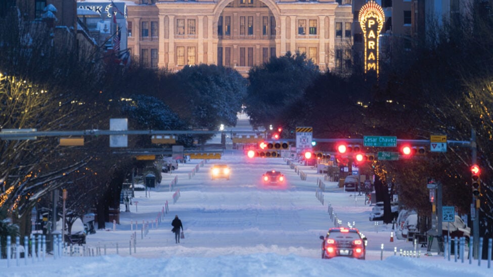 Austin, TX Congress Ave under snow